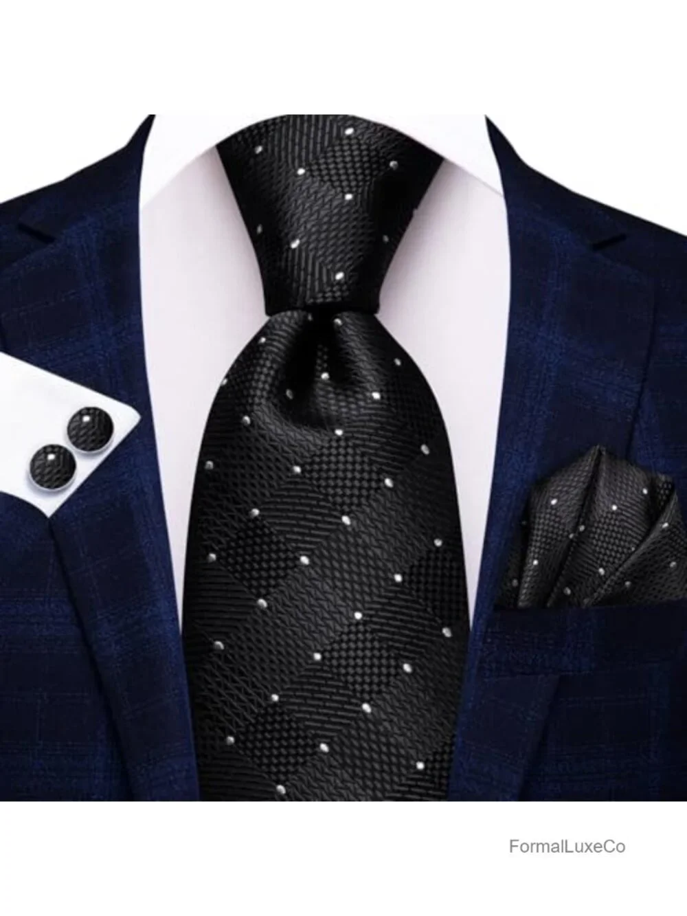Men's Silk Tie Set - Necktie, Pocket Square & Cufflinks - Wedding Business